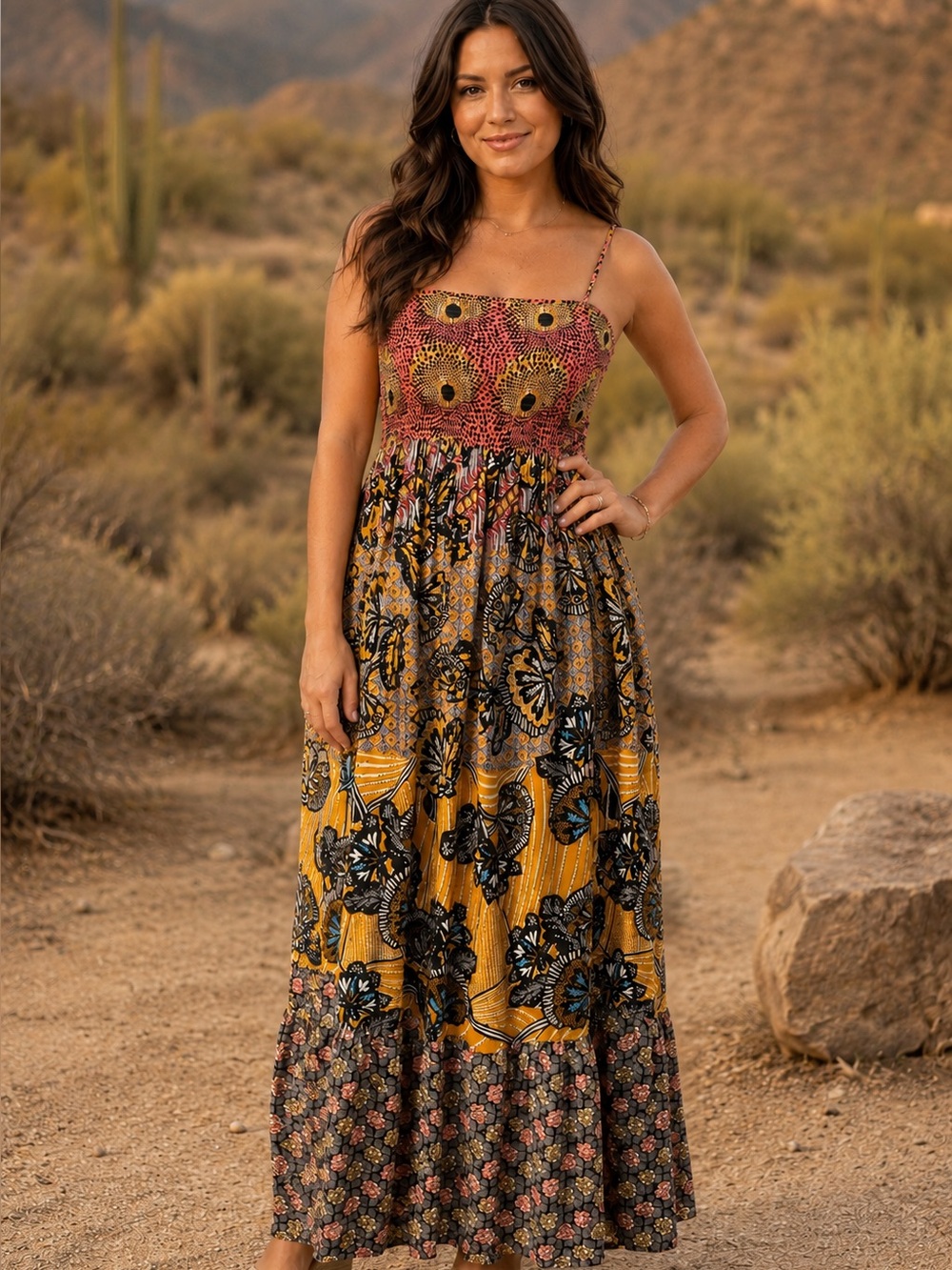 Anthropologie Jamila smocked maxi dress Boho Floral Maxi Dress